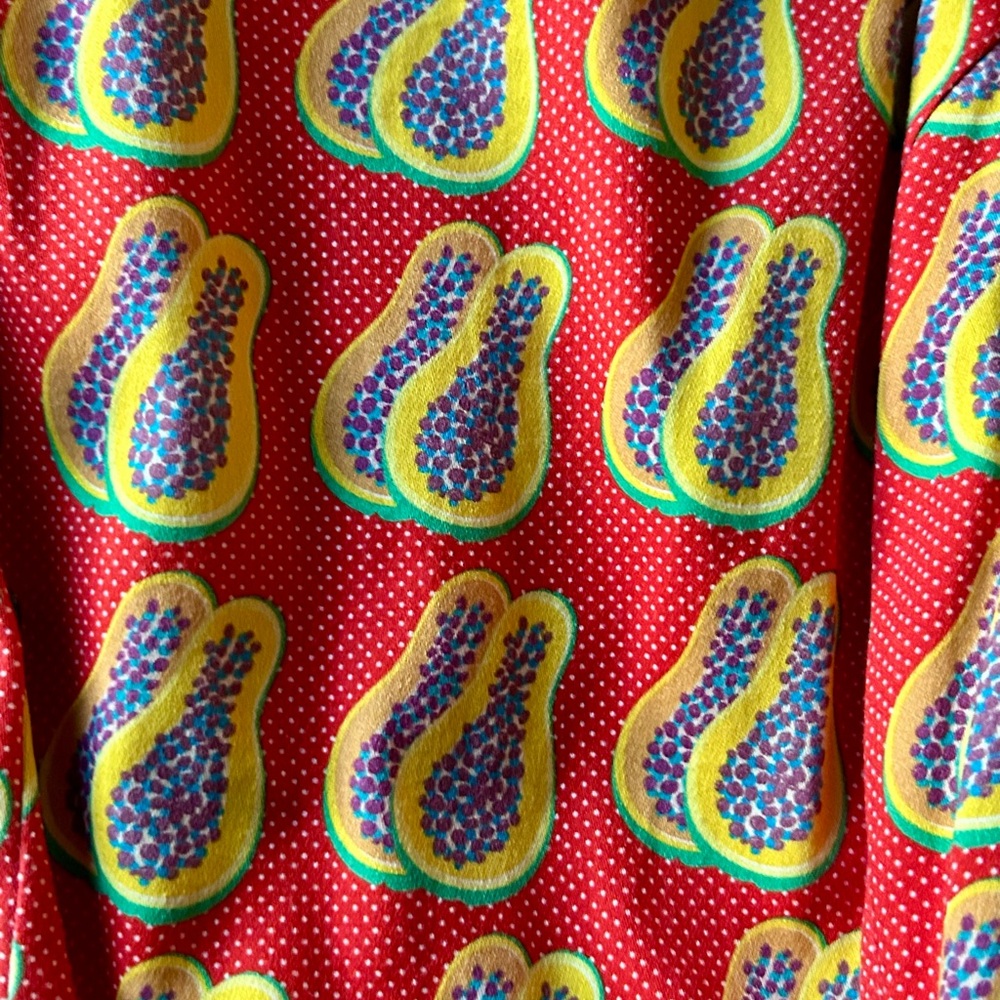 Fun Dress Travel/Work/Casual  Papaya Print Sleeveless A-Line Swing Dress W/ Belt - Picture 6 of 11